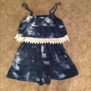 Women’s XL romper. Blue acid washed. Lash fringe.
